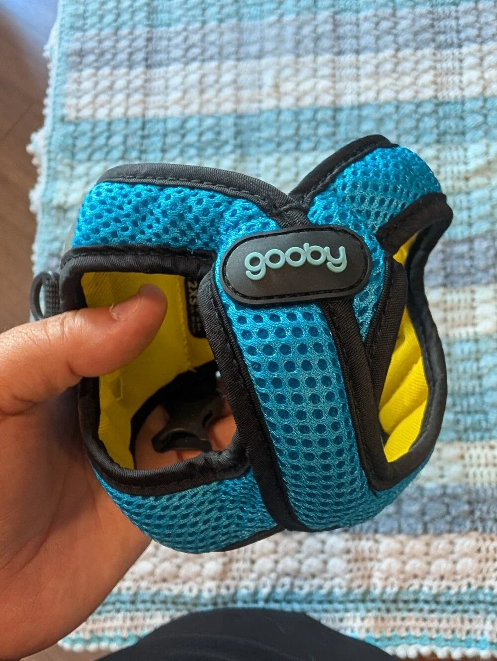 Gooby XS Blue Mesh Dog Harness with Yellow Lining